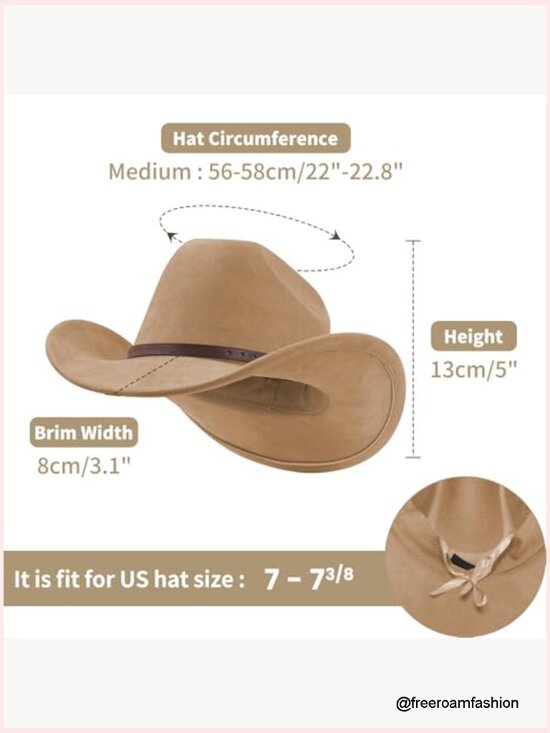 Wide Brim Felt Suede Western Hat - Adjustable Universal Fit